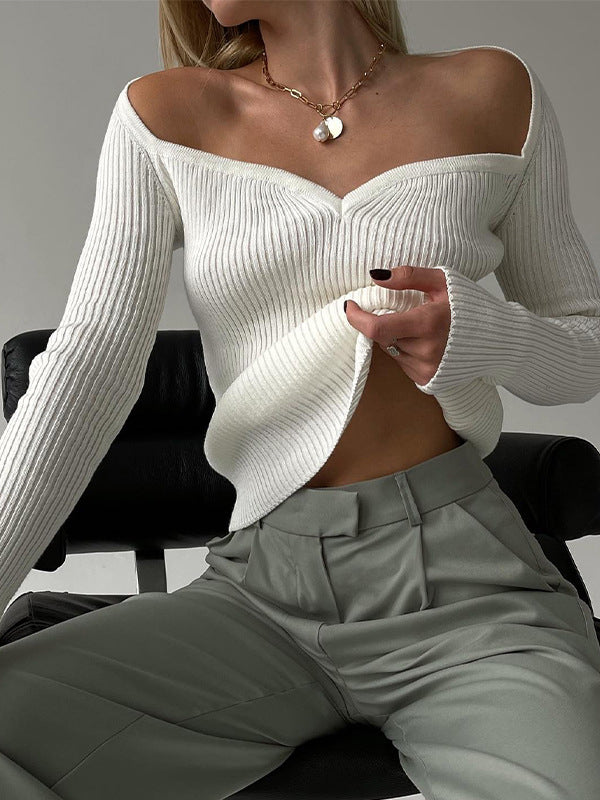 flowersverse Urban Skinny Solid Color Square-Neck Sweater Tops