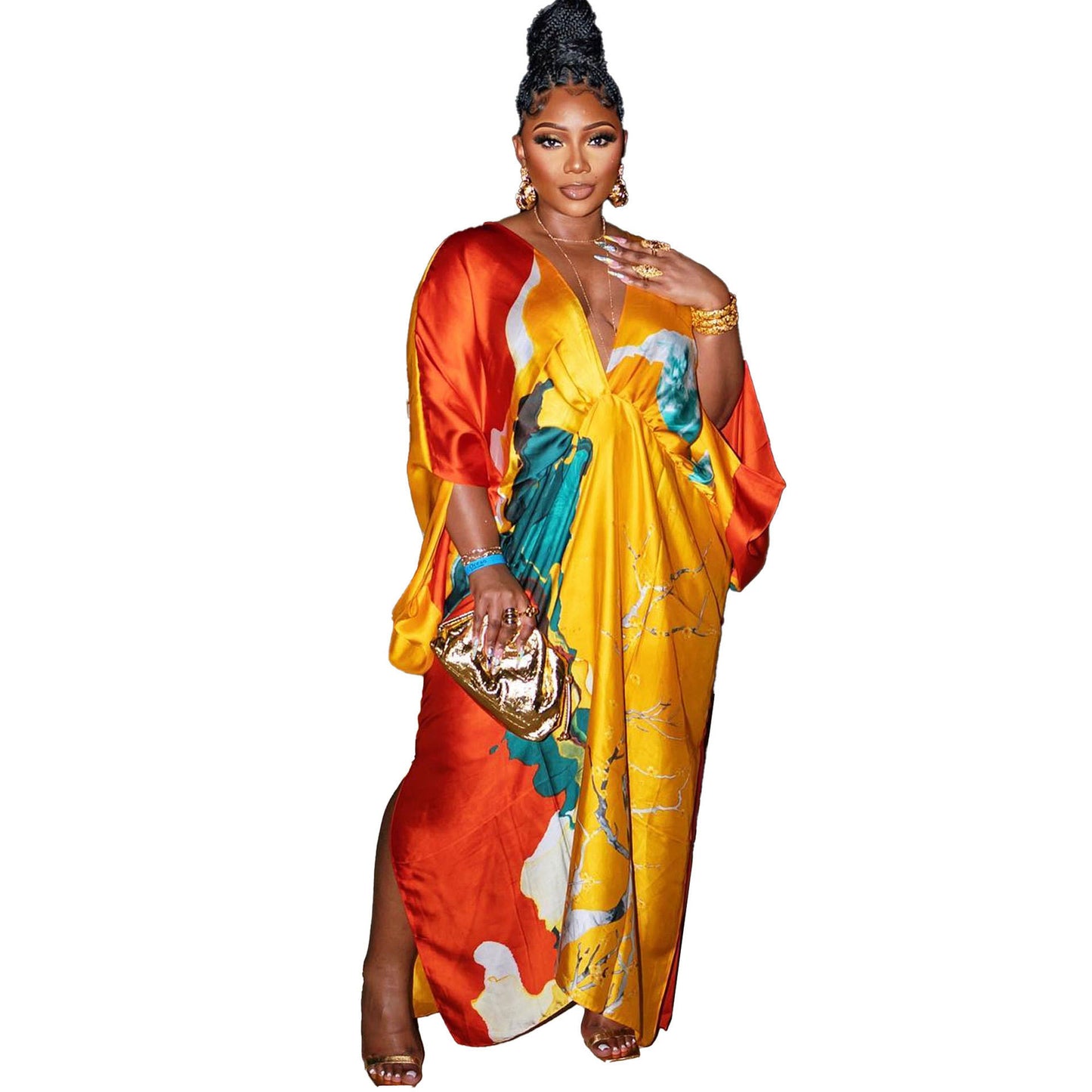 flowersverse Sexy Print Plus Size V Neck Maternity Dress