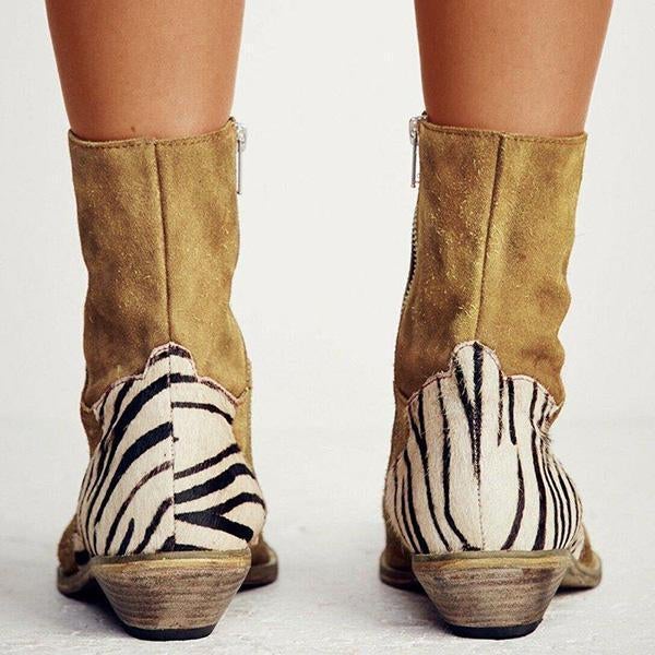 flowersverse Casual Pointed Toe Zebra-Striped Boots