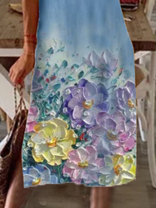 flowersverse New Women Plus Size Vintage Floral Boho Holiday Casual Shift Knitting Dress