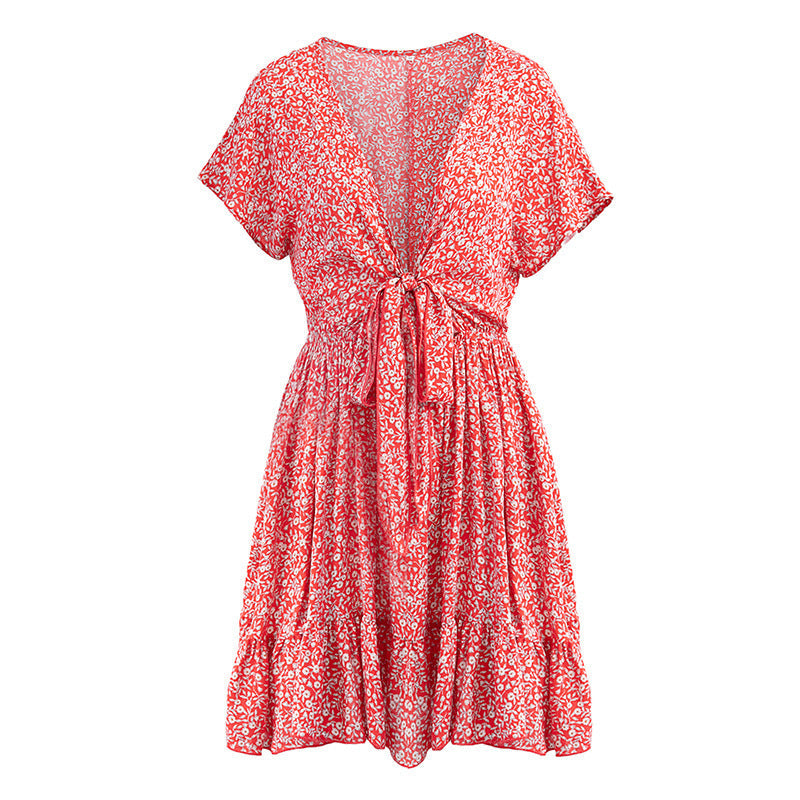 flowersverse Sexy Deep V Ruffled Floral Ladies Dress