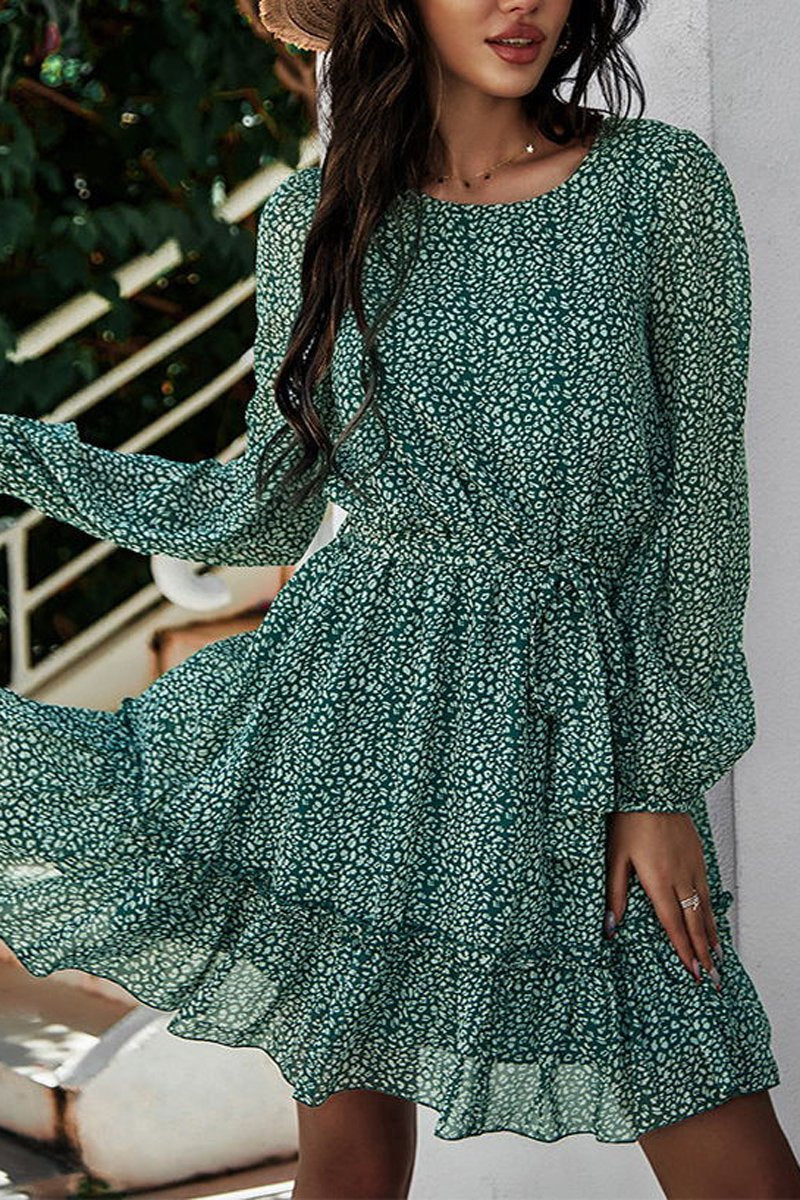 flowersverse Lace-Up Floral Printed Ruffle Dress