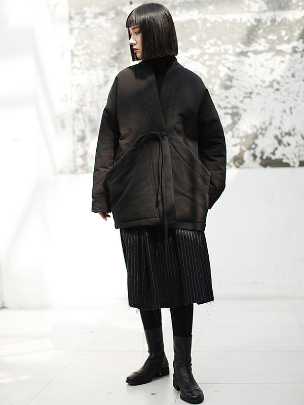 flowersverse Original Solid Warm Cotton-Padded Coat