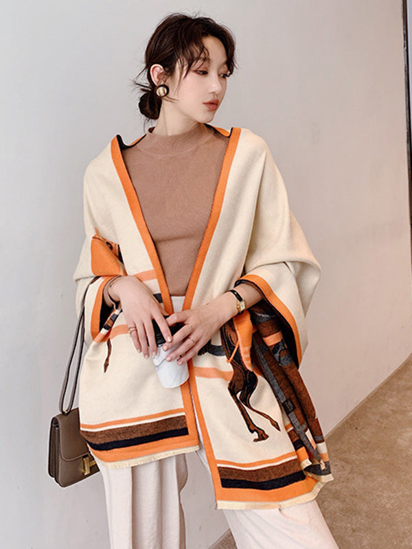 flowersverse Personality Warm Cartoon Print Shawl&Scarf