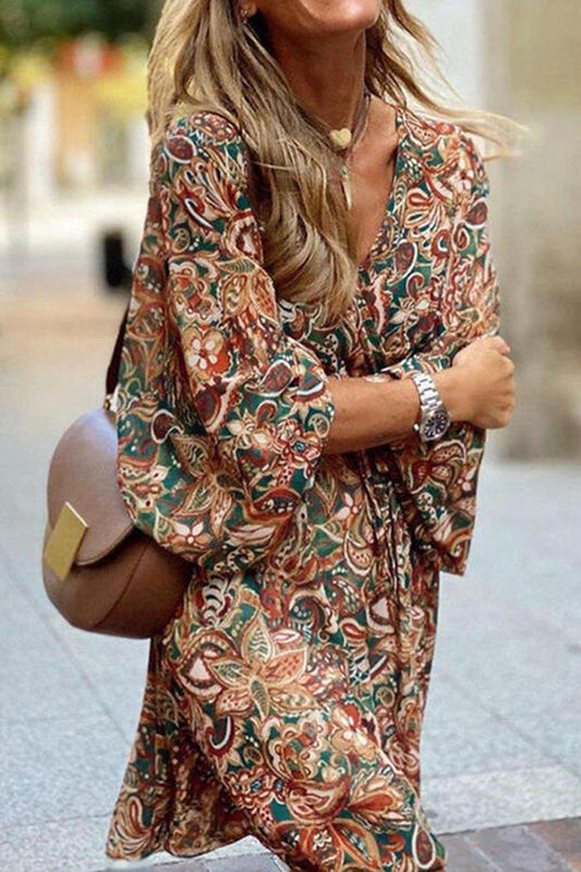 flowersverse Floral V Neck Mini Dress