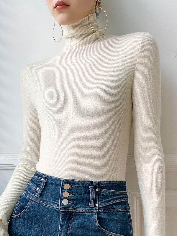flowersverse Simple Skinny Long Sleeves Solid Color Sweater Tops