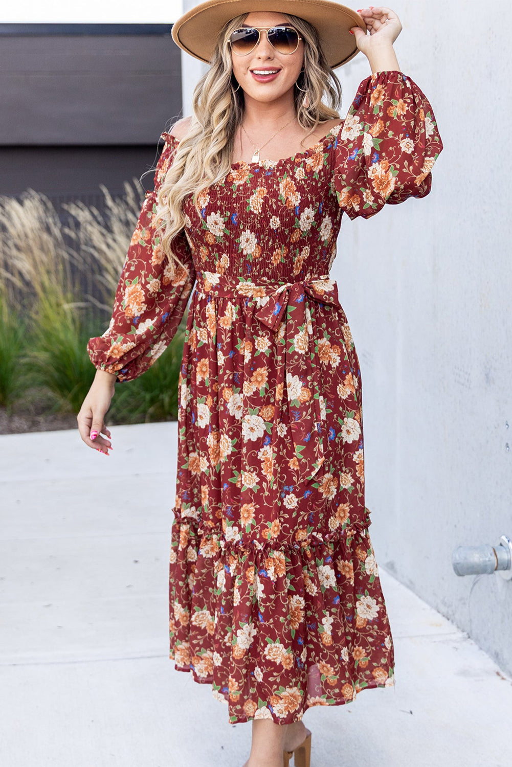 flowersverse Ruby Frilled Shirred Knotted High Waist Floral Dress