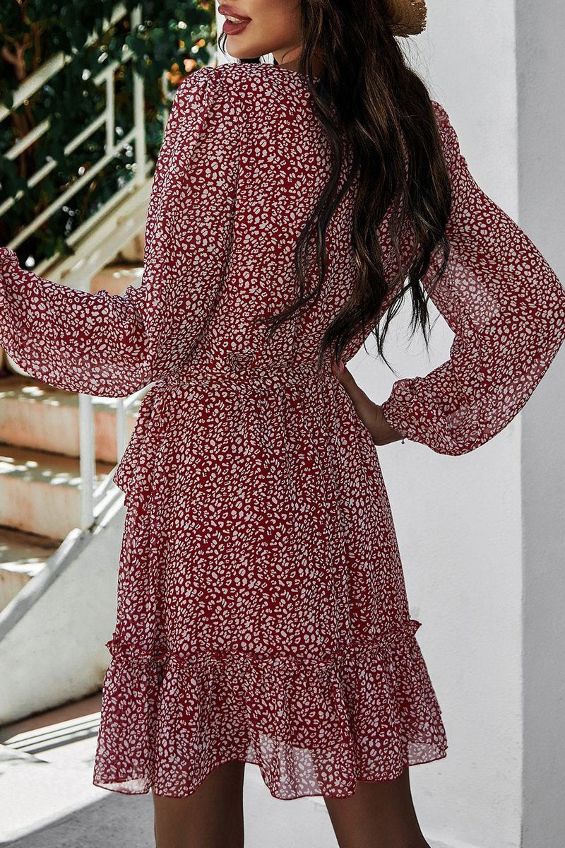 flowersverse Lace-Up Floral Printed Ruffle Dress