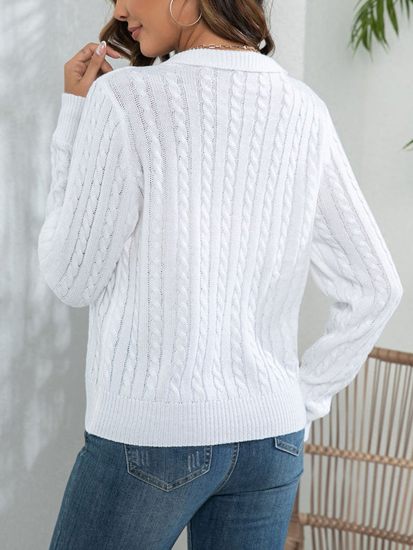 flowersverse Solid Color Split-Joint Long Sleeves Loose Lapel Sweater Tops