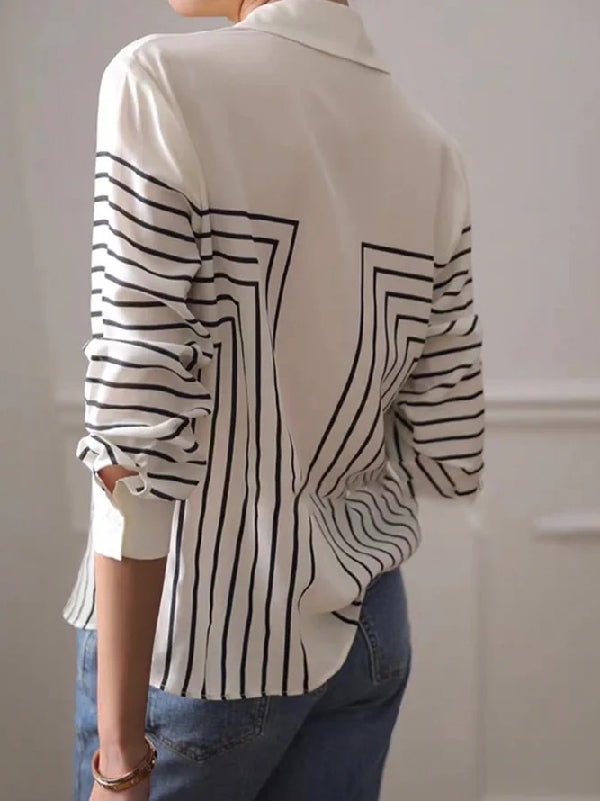 flowersverse Casual Long Sleeves Printed Lapel Blouses&Shirts Tops