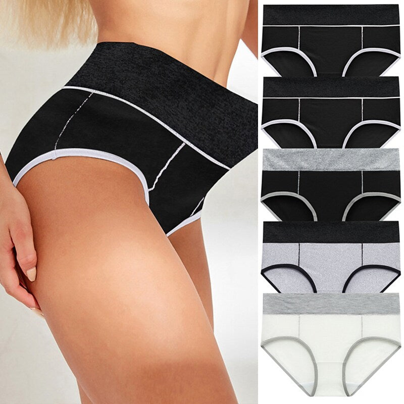 flowersverse Women's Plus Size Basic Vacation Pure Color Shaping Panty Stretchy High Waist Cotton 5 Pieces Green M
