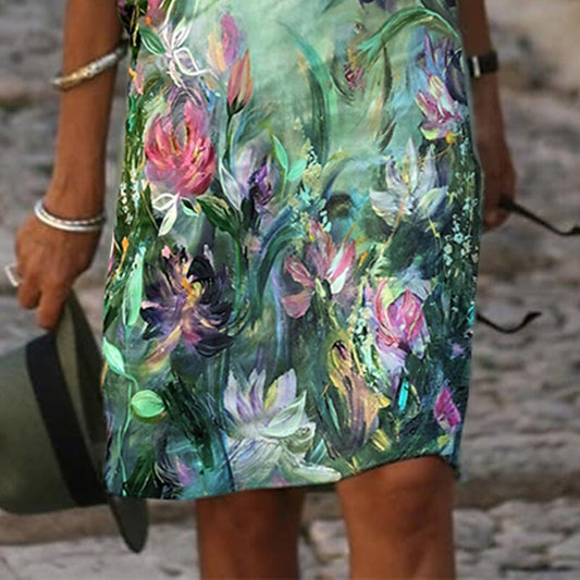 flowersverse Women's Casual Dress Shift Dress Mini Dress Green Half Sleeve Floral Print Winter Fall Spring V Neck Fashion Daily Vacation S M L XL XXL 3XL