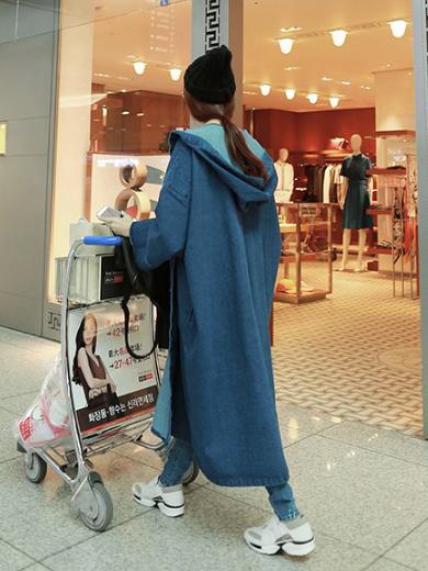 flowersverse Casual Long Jeans Hooded Cap Outwear