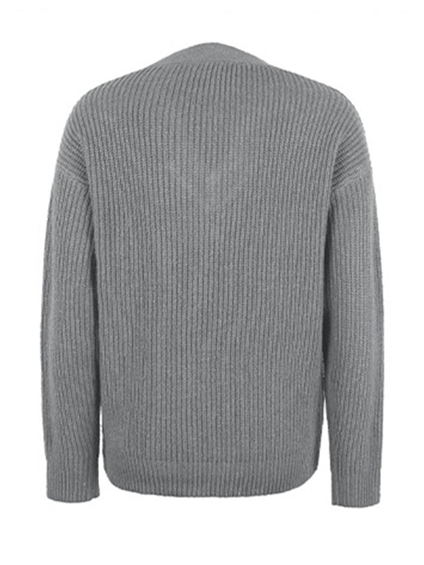 flowersverse Stylish Loose Solid Color V-Neck Sweater Tops