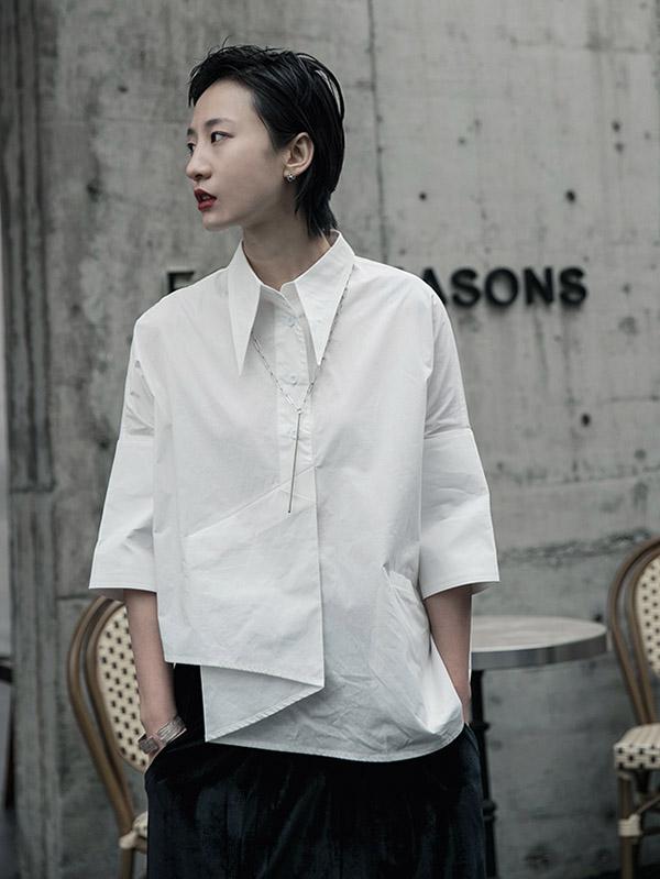 flowersverse Creamy White Cropped Three-Quarter Sleeve Shirt