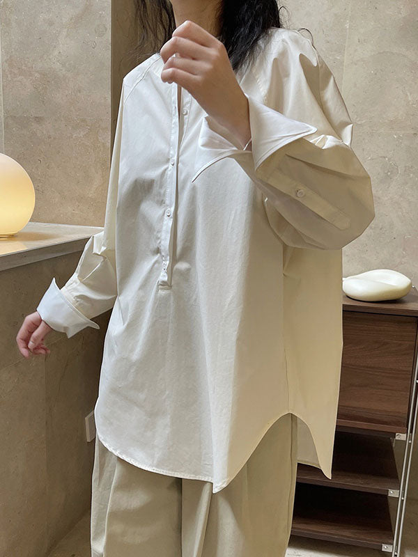 flowersverse Urban Long Sleeves Loose Contrast Color Round-Neck Blouses&Shirts Tops