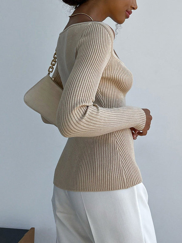 flowersverse Urban Skinny Solid Color Square-Neck Sweater Tops