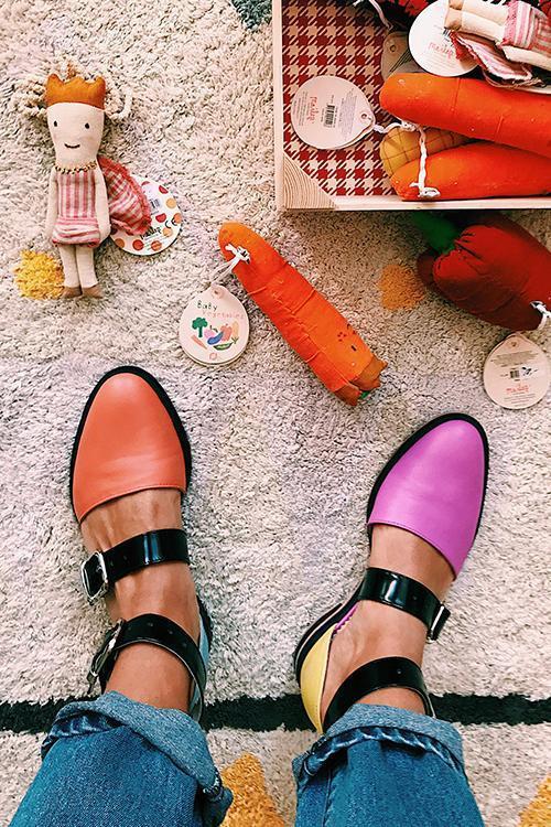 flowersverse Buckle Color Block Sandals Flats