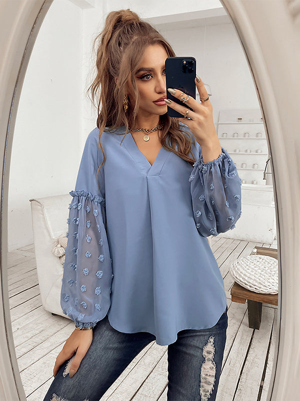 flowersverse Going Out Loose Polka-Dot Blouses&Shirts Tops