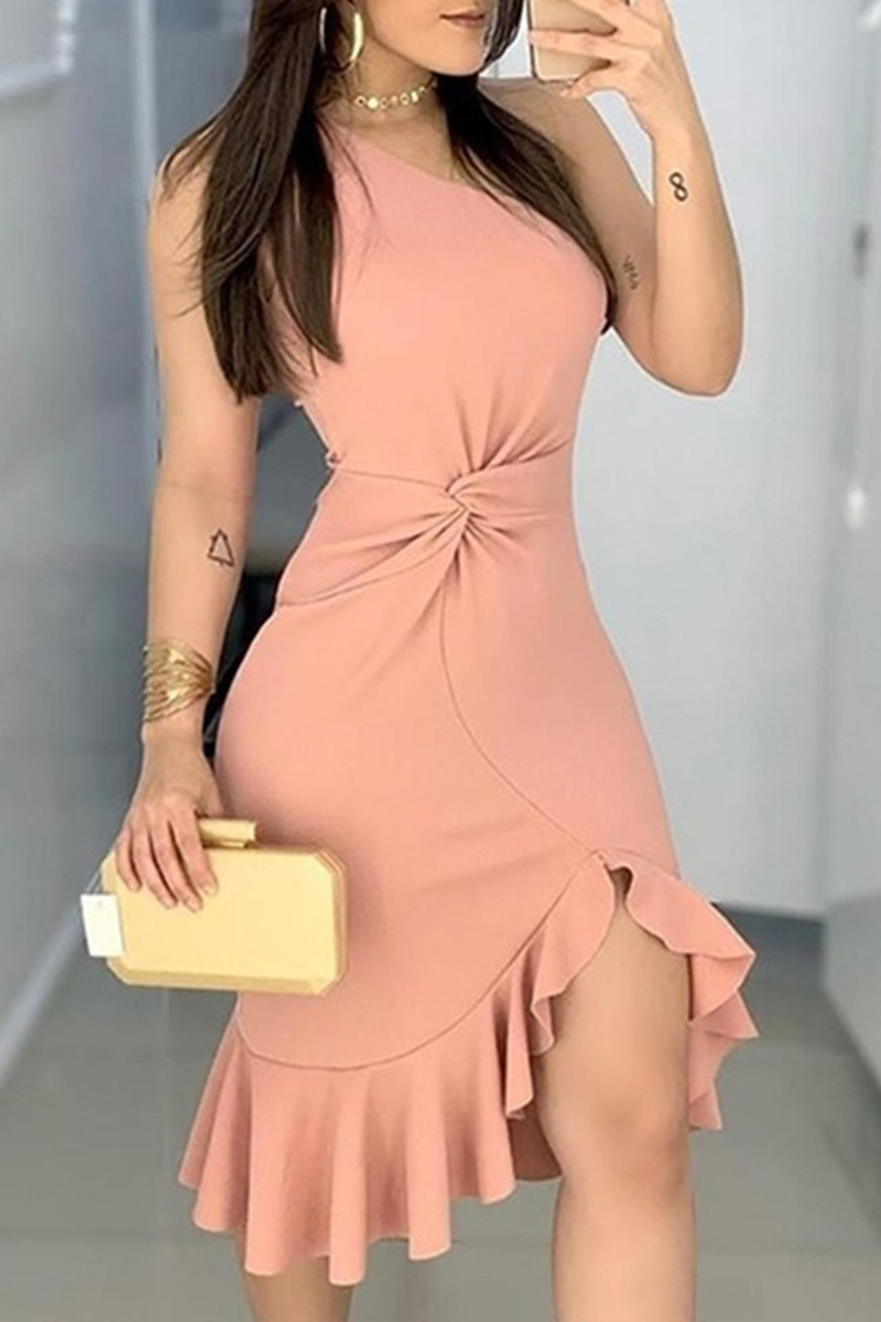 flowersverse Casual Solid One Shoulder Trumpet Mermaid Dresses