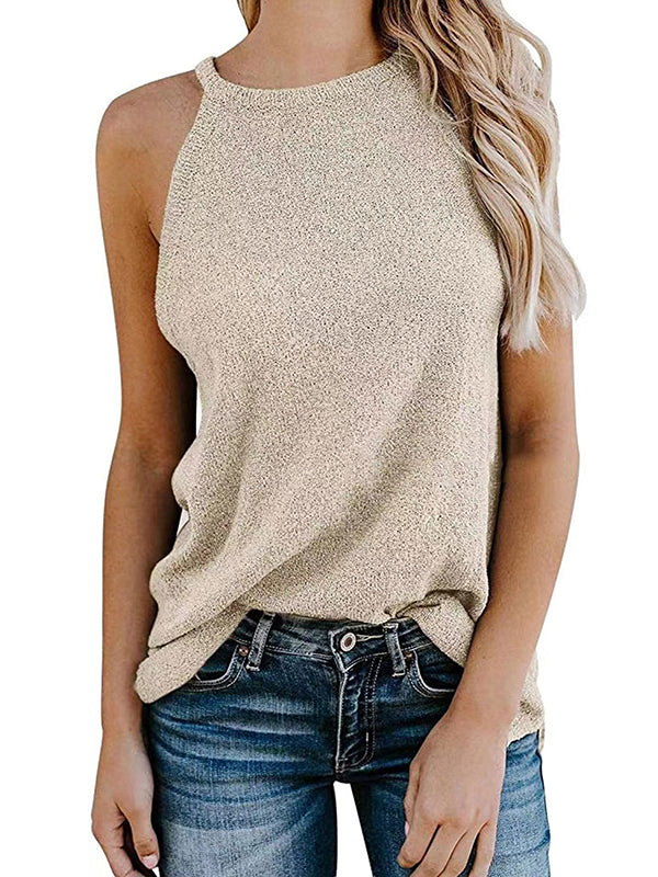 flowersverse Solid Color Loose Halter-Neck Vest Top