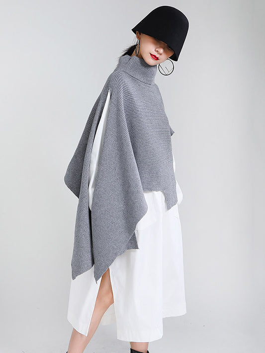 flowersverse Original Solid High-Neck Irregularity Sweater