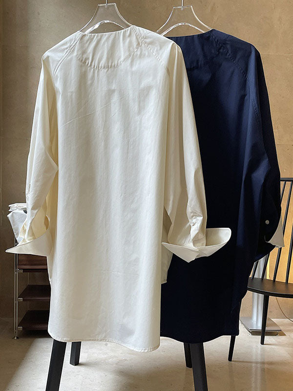 flowersverse Urban Long Sleeves Loose Contrast Color Round-Neck Blouses&Shirts Tops