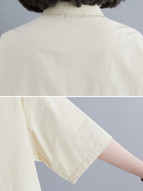 flowersverse Half Sleeves Irregular clipping Lapel Blouses&shirts Tops