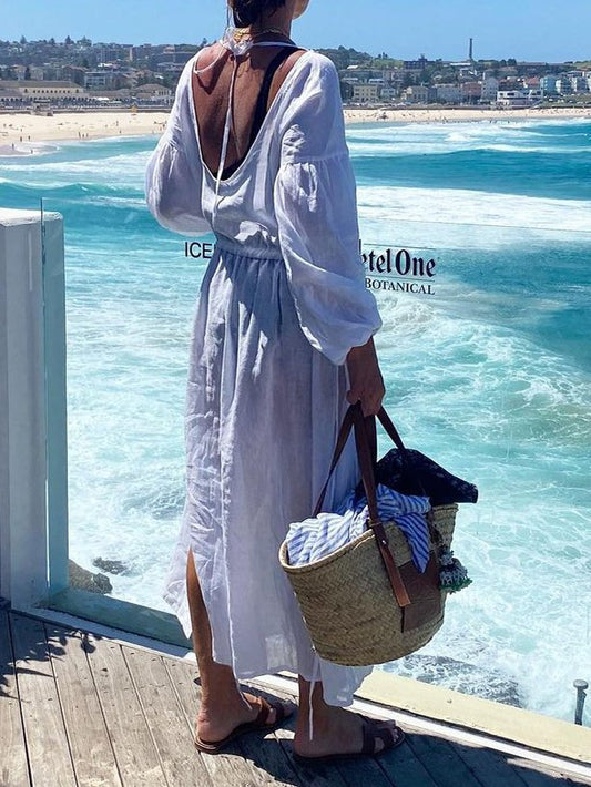 flowersverse Plain Casual A-Line Weaving Dress