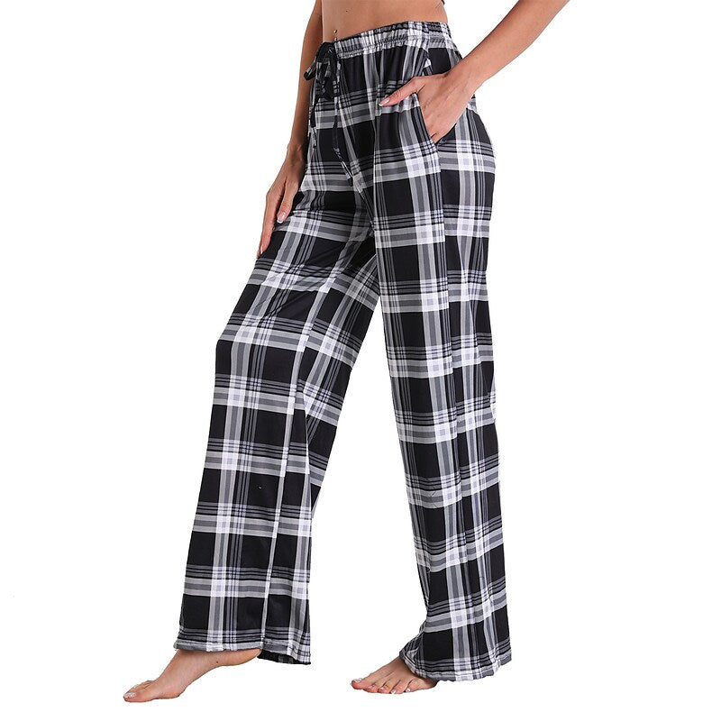 flowersverse Women's Christmas Pjs Women's Plus Size Pajamas Bottom 1 PCS Grid / Plaid Fashion Comfort Sport Home Party Club Bamboo Gift Long Pant Basic Print Pocket Spring Summer Light Pink White