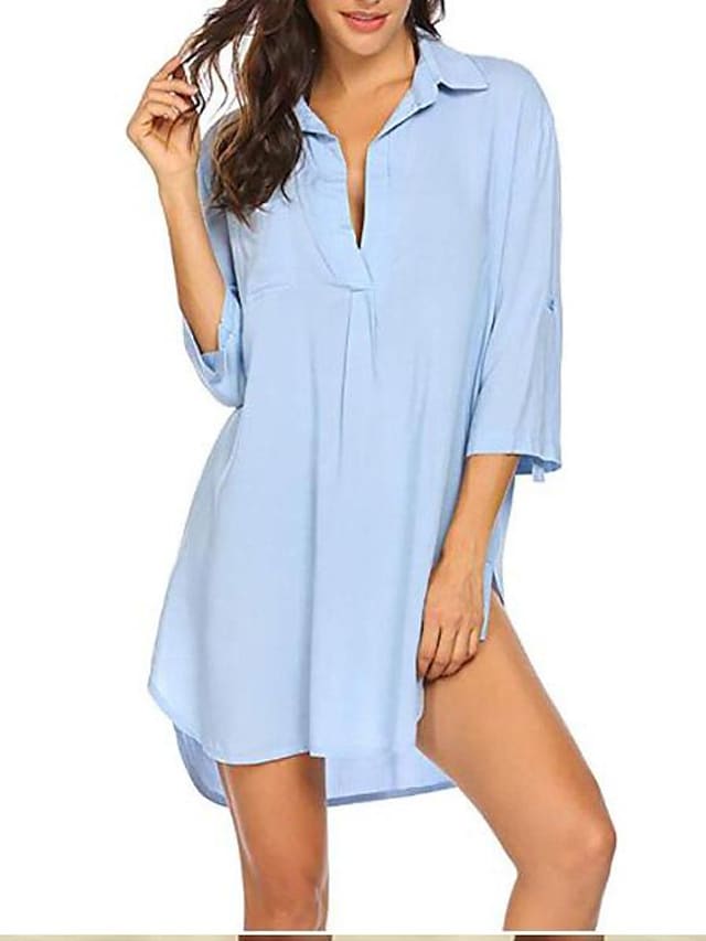 flowersverse Women's Swimwear Cover Up Beach Top Normal Swimsuit Deep V for Big Busts Solid Color Green White Blue Purple Bathing Suits Sexy Sexy / Plus Size / Plus Size