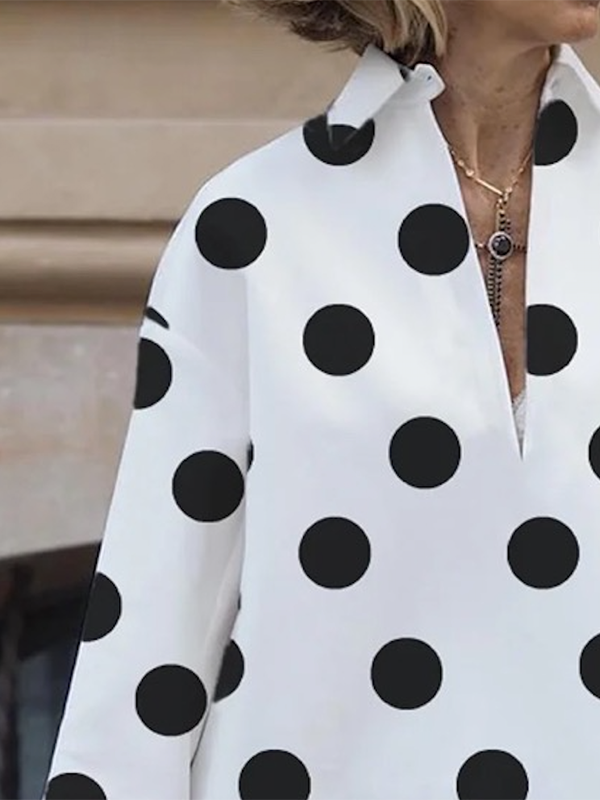 flowersverse Long Sleeves Loose Polka-Dot Lapel Collar Blouses&Shirts Tops