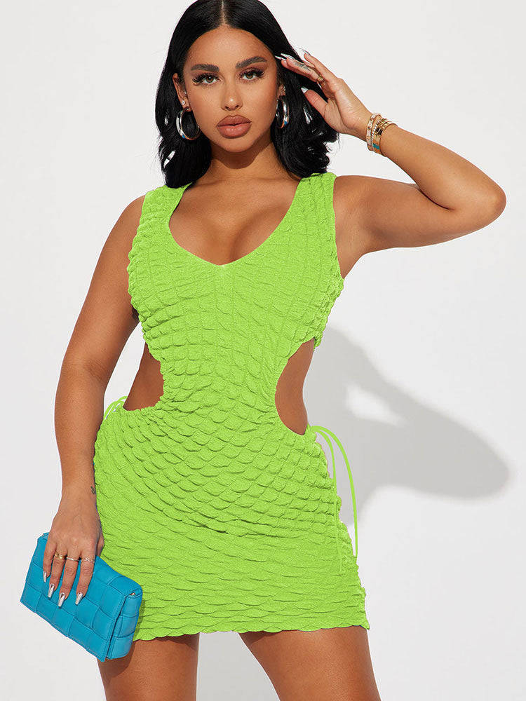 flowersverse Sleeveless Cut Out Bubble Bodycon Mini Dresses