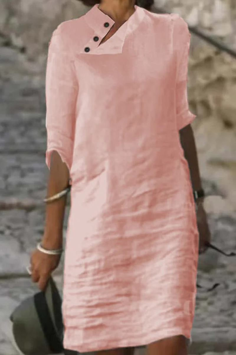 flowersverse Casual Solid Buckle Straight Dresses