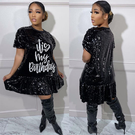 flowersverse Fashion Round Neck Short Sleeve Dress Lotus Flower Dress