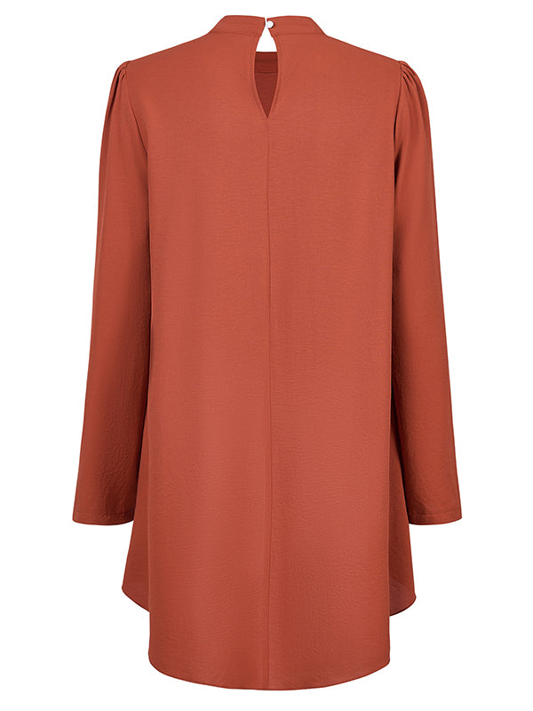 flowersverse Solid Color Split-Joint False Two High-Low Mock Neck Blouses&Shirts Tops