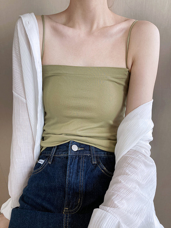 flowersverse Simple Casual Solid Color Spaghetti-Neck Vest Top
