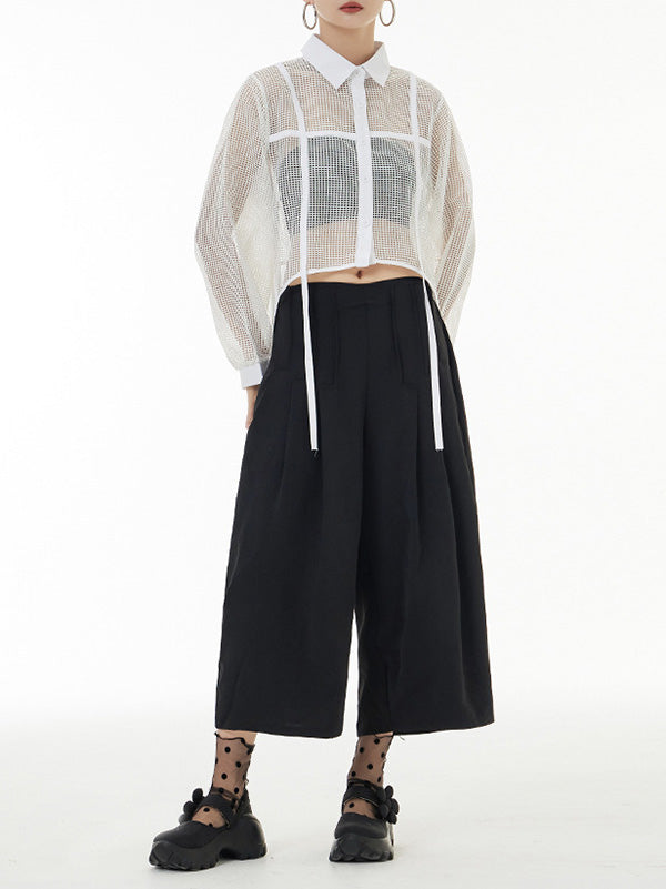 flowersverse Stylish Long Sleeves Loose Mesh See-Through Sun Protection Blouses&Shirts Tops
