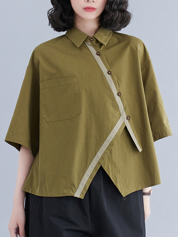 flowersverse Half Sleeves Irregular clipping Lapel Blouses&shirts Tops