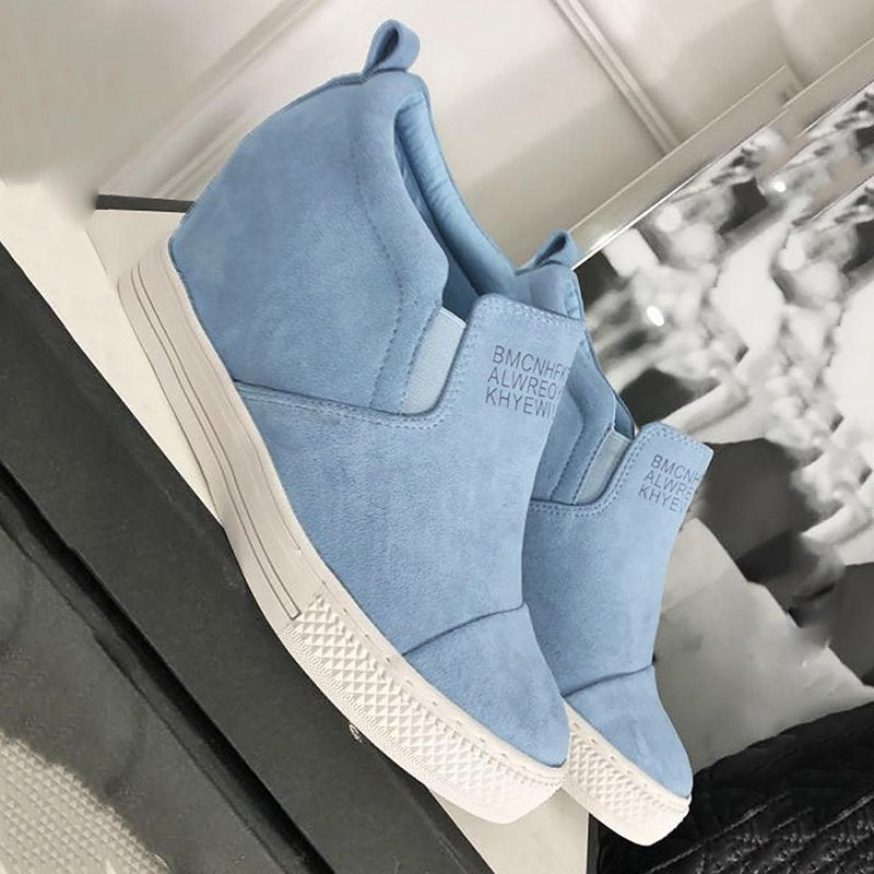 flowersverse Women Faux Suede Wedge heel Sneakers Slip on Breathable Shoes