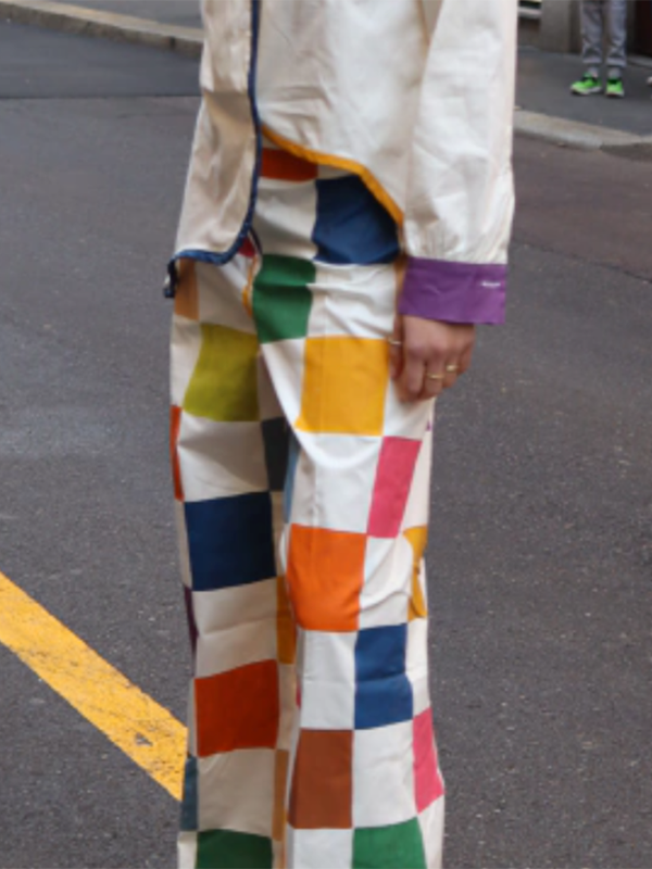 flowersverse Loose Contrast Color Plaid Casual Pants Bottoms