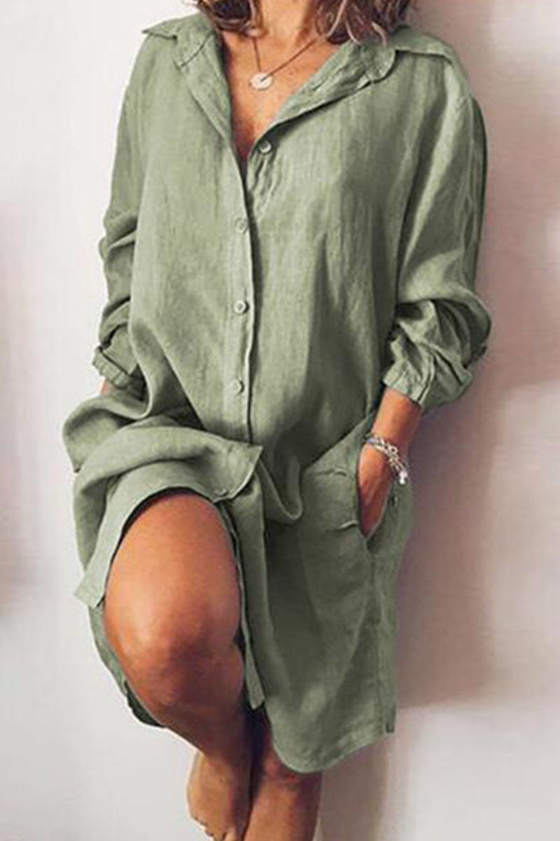 flowersverse Fashion Casual Solid Patchwork Turndown Collar A Line Dresses