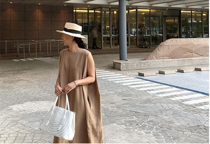 flowersverse Loose Cotton Vest Dress New Round Neck Sleeveless Long Dress Linen