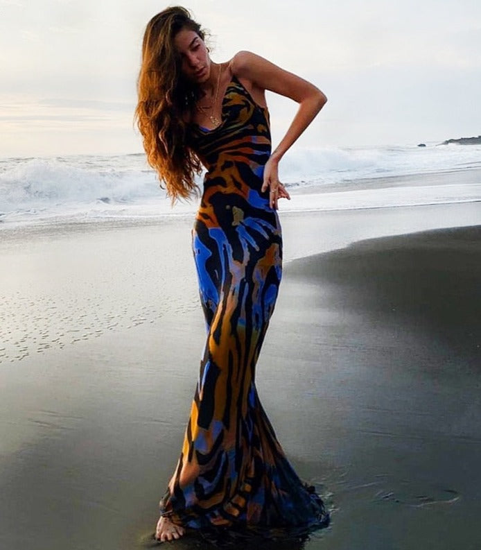 flowersverse Graduation Party dress Fashionkova Spaghetti Strap Women's Slip Dress Floral Print Sexy Backless Maxi Dresses Party Club Beach Long Dress Fall