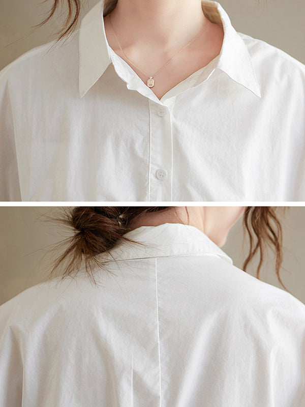 flowersverse Casual Loose 3 Colors Buttoned Lapel Collar Long Sleeves Blouse