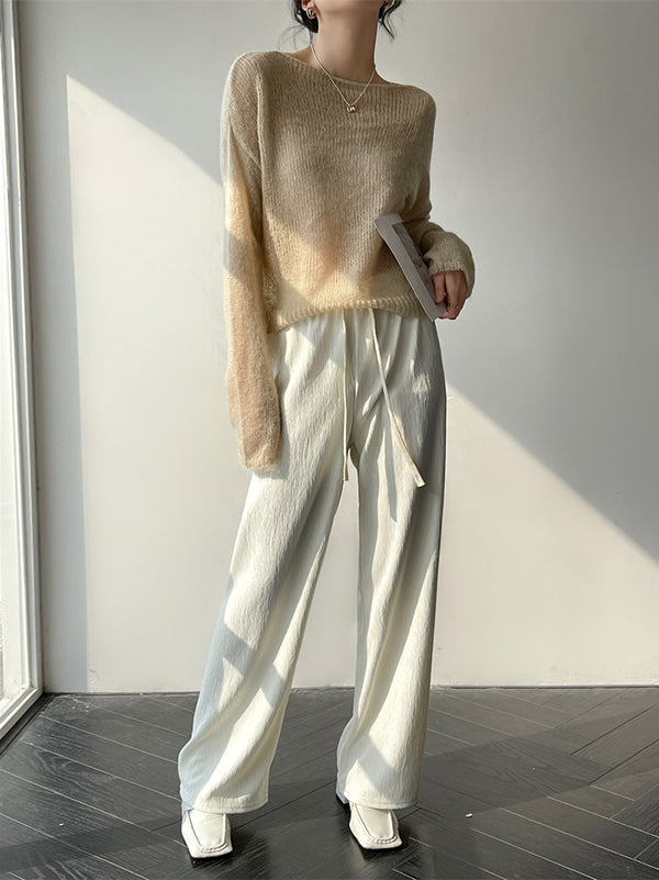 flowersverse Gentle Mohair Knitted Loose Long Sleeves Solid Color Thin Sweater Tops