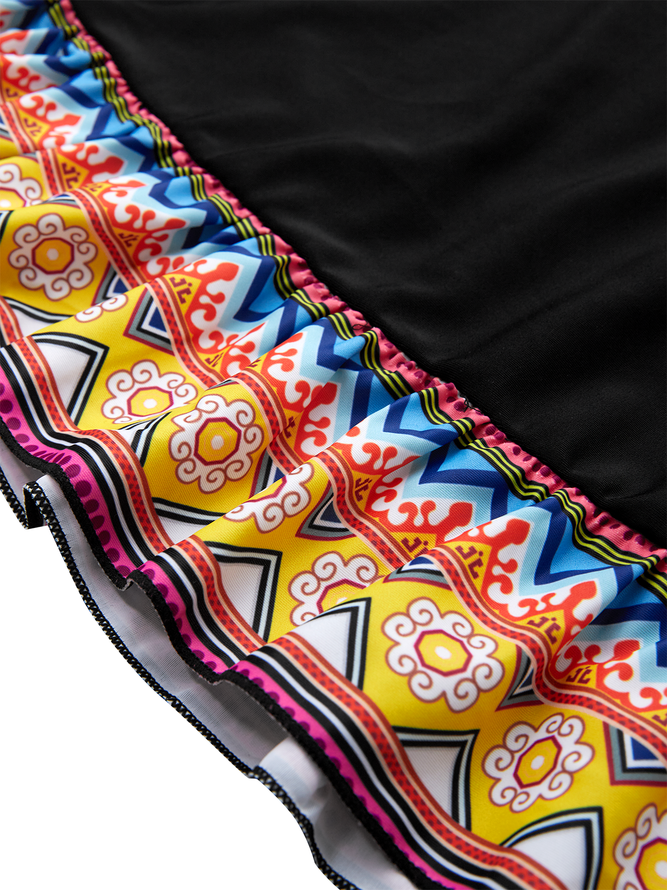 flowersverse Vacation Ethnic Printing V Neck Tankinis Two-Piece Set