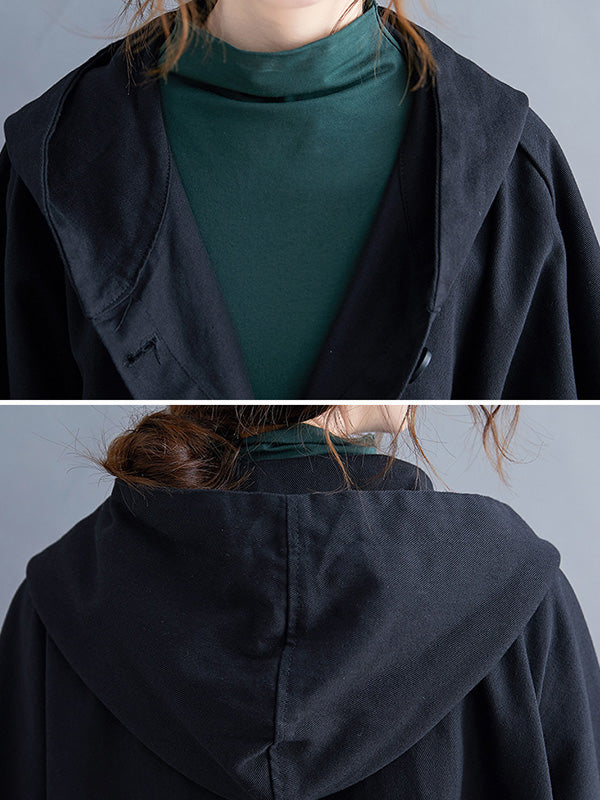 flowersverse Loose Hooded Trench Long Coat