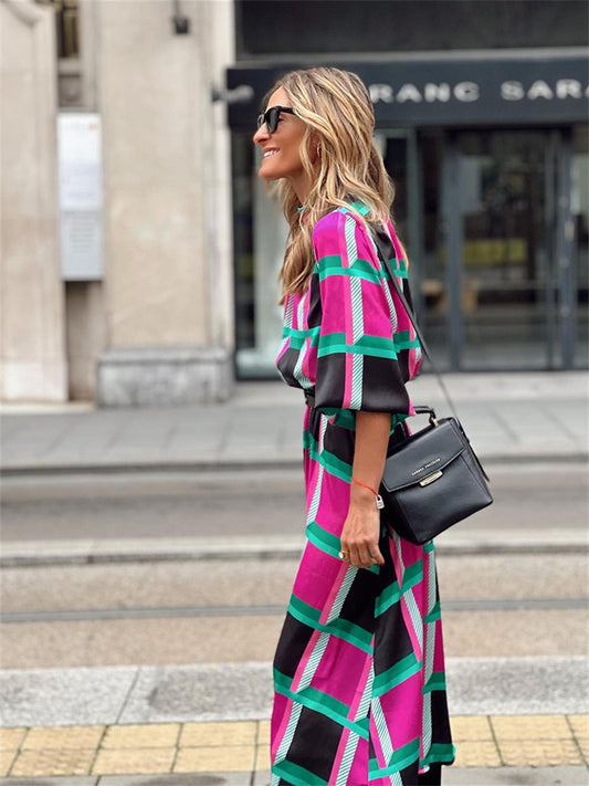 flowersverse Casual and Loose Print A-Line Dress with Waist Reduction