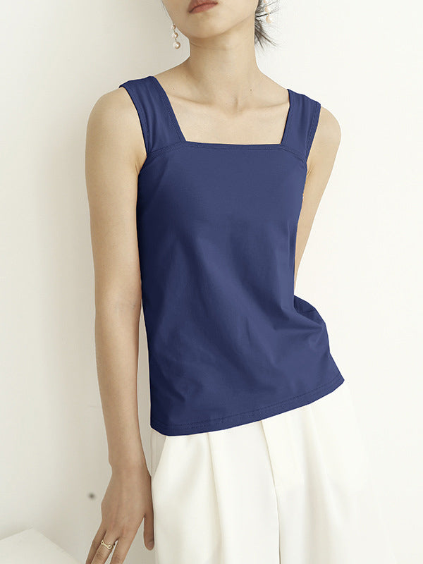 flowersverse Casual Simple 6 Colors Square-Neck Sleeveless Vest